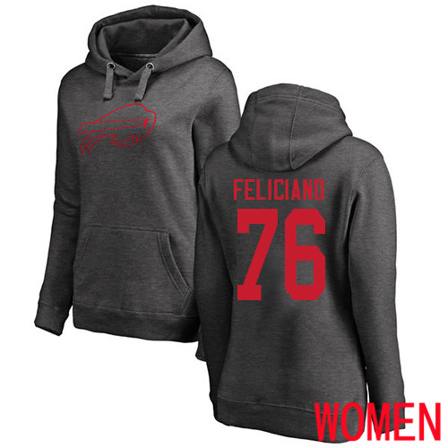 NFL Women Buffalo Bills 76 Jon Feliciano Ash One Color Pullover Hoodie Sweatshirt